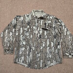 Vintage Trebark Camo Button Up Shirt Mens L Brown Tree Bark Hunting Workwear